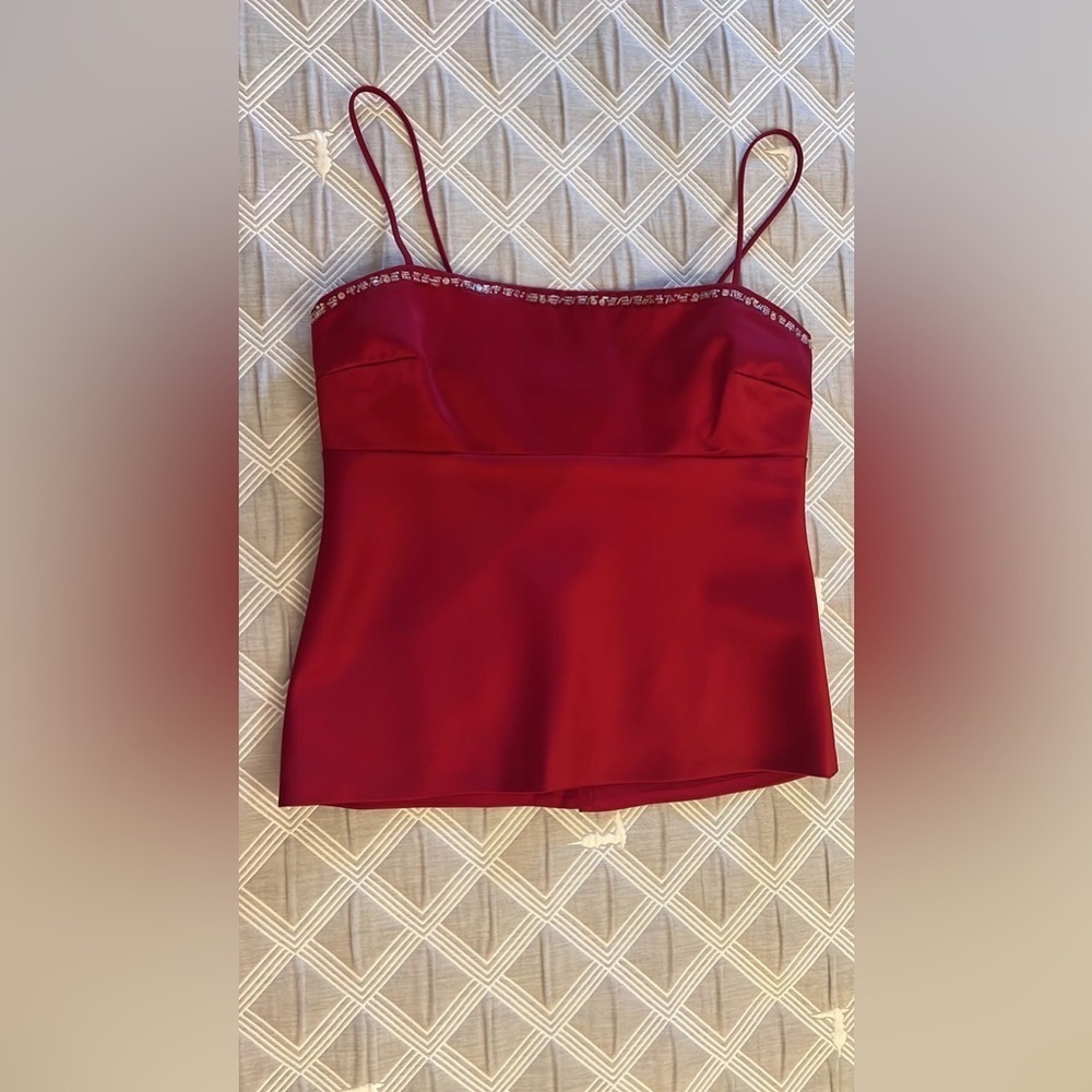 Cache Scarlet Apparel red satin top size 6 holiday party / celebration